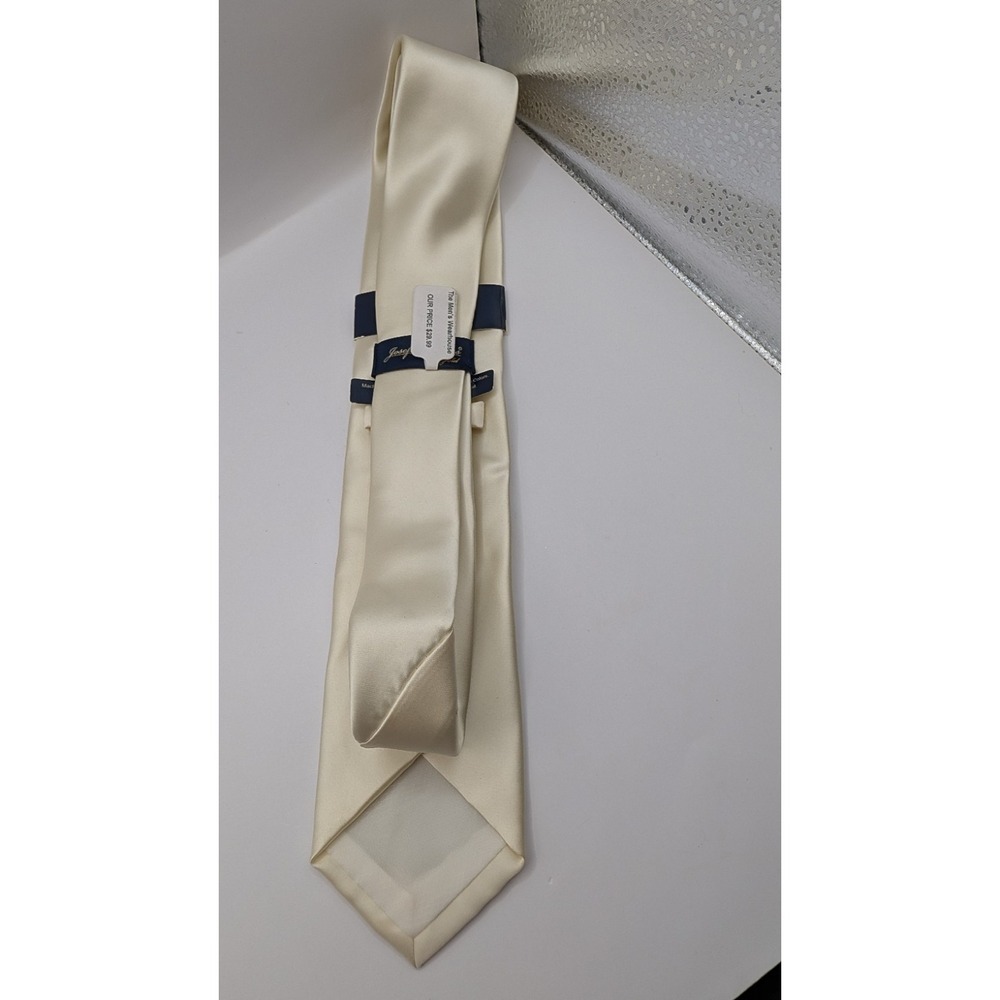 Joseph & Feiss Gold Mens Necktie Cream Ivory Off White Machine Washable Satin - Picture 3 of 5